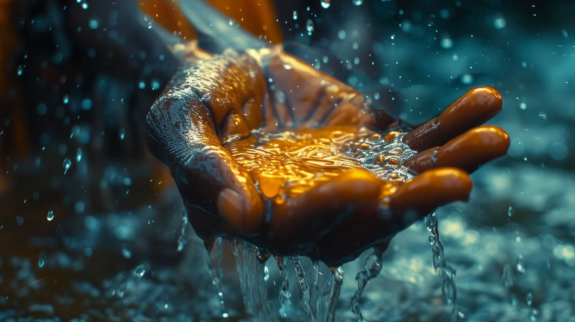 Water running through cupped hands